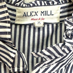 ALEX MILL Easy Ruffle Shirt Navy White Stripe Size Medium Oversized