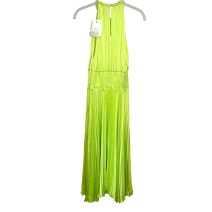 A.L.C. Renzo II Green Pleated Asymmetric Hem Midi Fit & Flare Dress Size 8