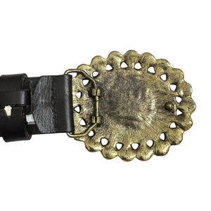 Western Leather Belt Womens 43 Inch Black Ornate Metal Brown Oval Buckle Boho