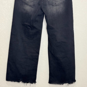 Risen Jeans x Social Threads Size 27 Black High Rise Frayed Ankle Wide Jeans