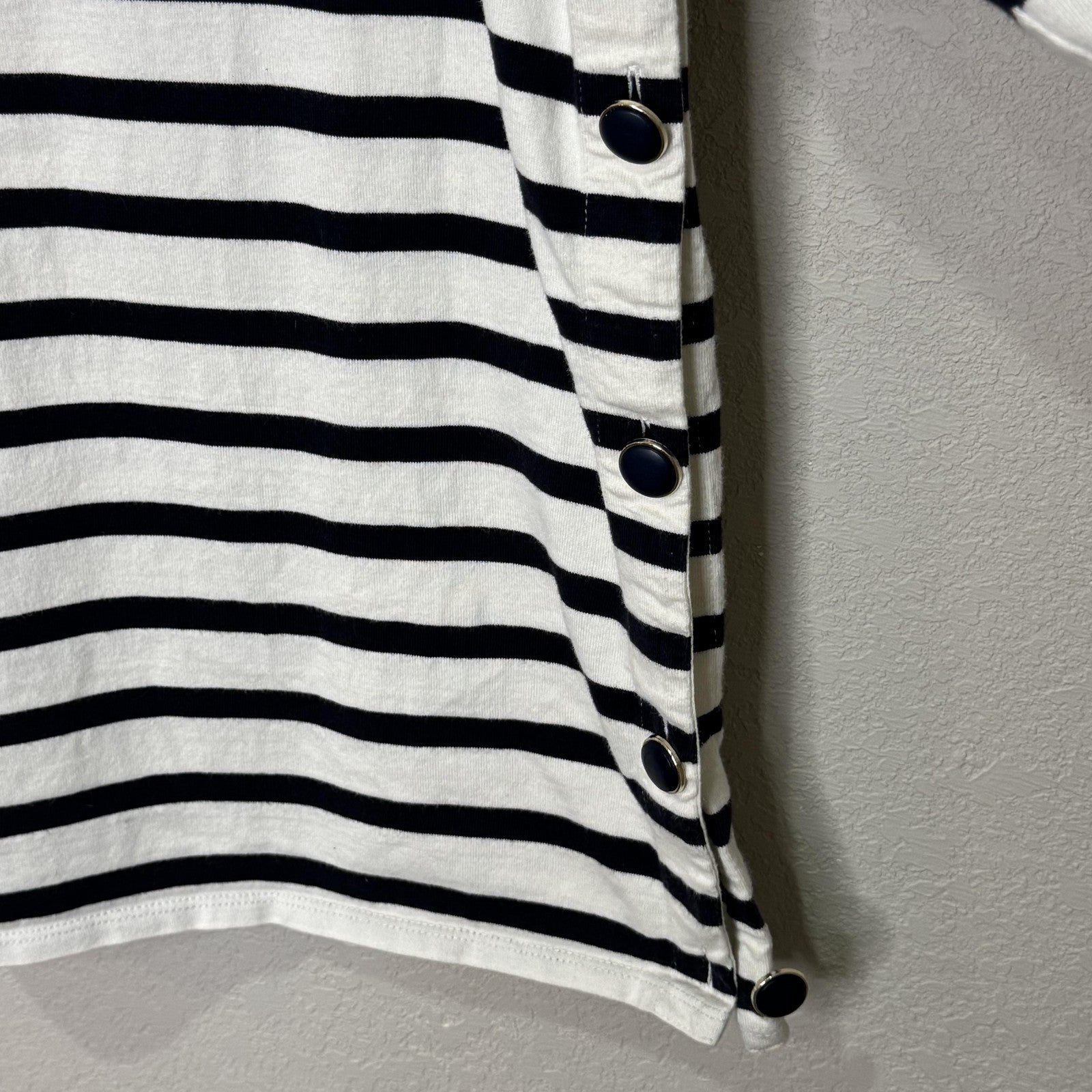 Sezane Shirt Womens Medium Black White Breton Stripe Boat Neck 3/4 Sleeve Top