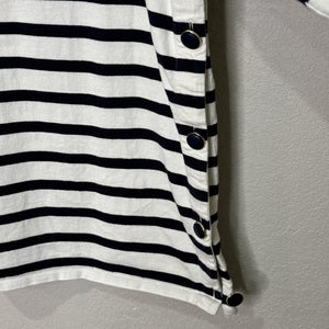 Sezane Shirt Womens Medium Black White Breton Stripe Boat Neck 3/4 Sleeve Top