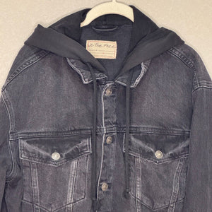 We The Free Free People Hooded Denim Jacket Size Large Black Grunge Button Up