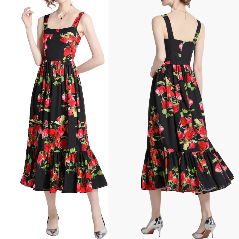 Kaimilan Women Black Floral Ruffle Maxi Dress Size 10 NEW $251