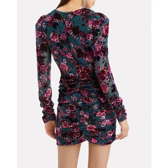 Ronny Kobo Ellice Floral Velvet Burnout Ruched Mini Dress Size Small NEW $498