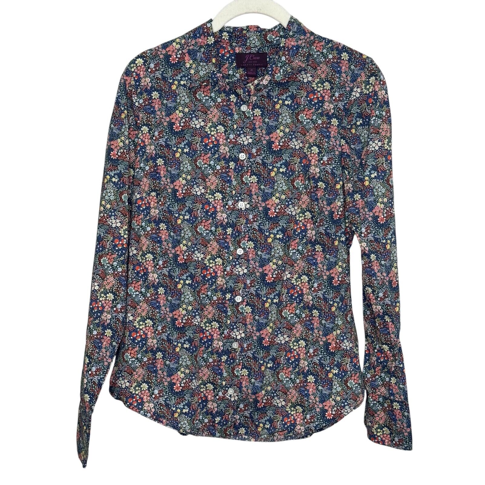 J Crew Liberty Shirt Top Size 4 Elderberry Floral Cotton Button Down Long Sleeve