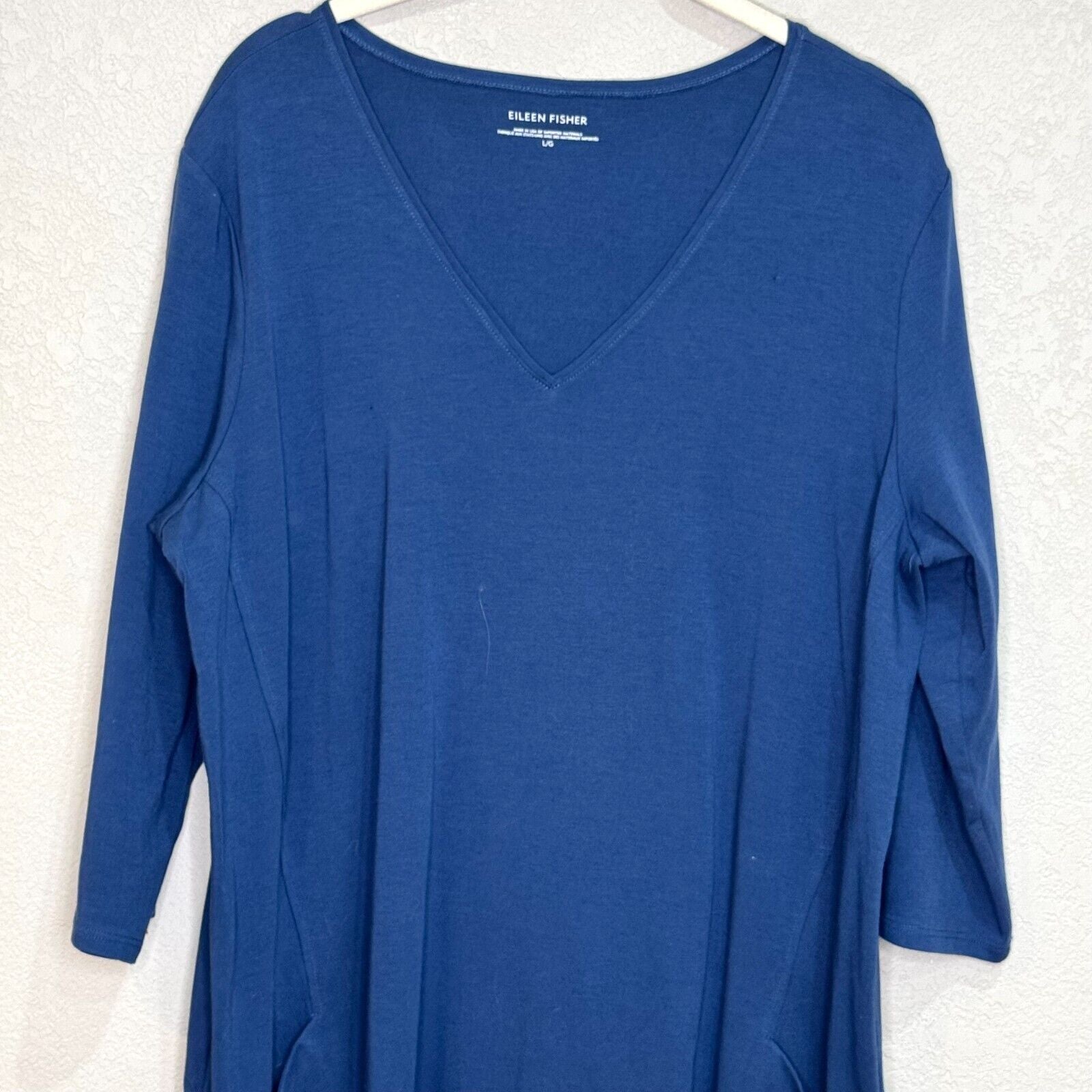 Eileen Fisher Dress Size Large Blue 3/4 Sleeve Organic-Cotton Stretch Jersey