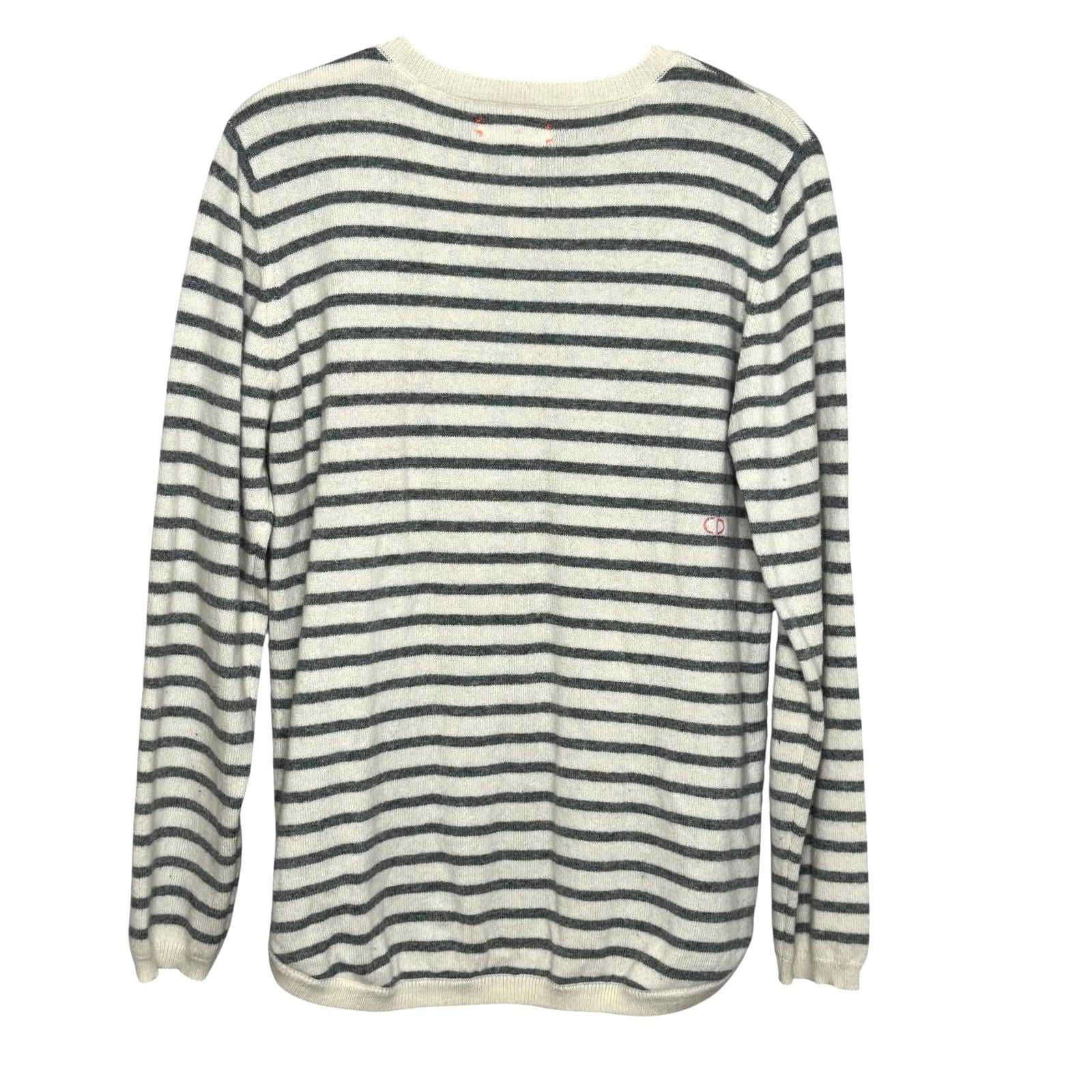 Chinti and Parker Sweater Womens Medium Gray White Stripe 100% Cashmere Heart
