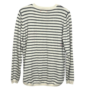 Chinti and Parker Sweater Womens Medium Gray White Stripe 100% Cashmere Heart