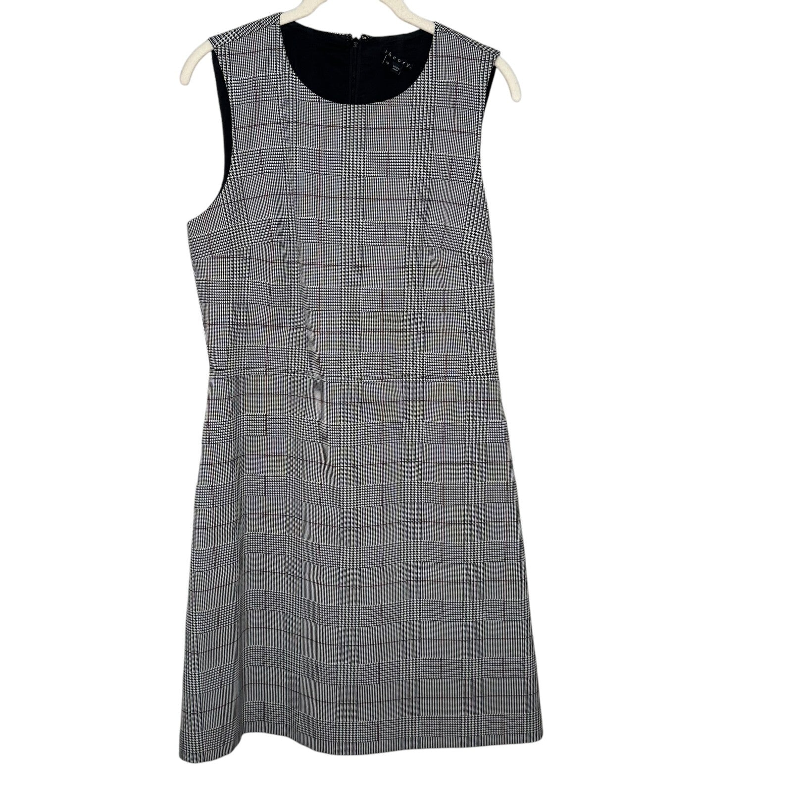 Theory Raneid Brant Check Plaid Dress Size 10 Sleeveless Jumper Gray Career