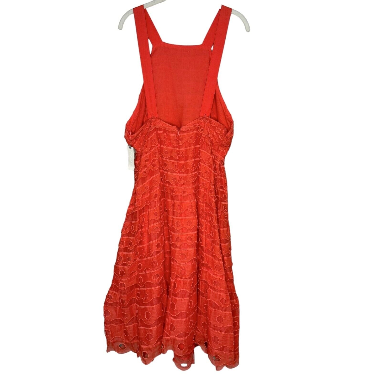 Anthropologie Maeve Coral Sleeveless Eyelet  Midi Sun Dress Size 12 NEW $260