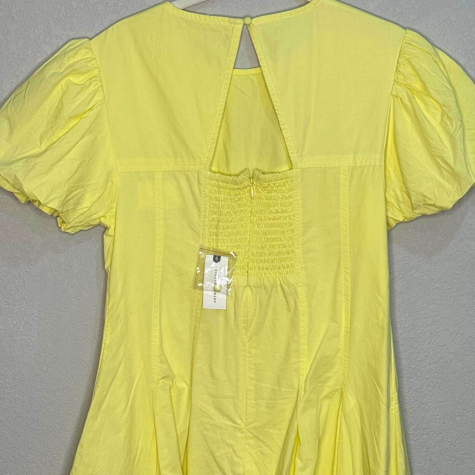 Anthropologie Maeve Yellow Puff Sleeve Pleated Mini Dress Size Small NEW $148