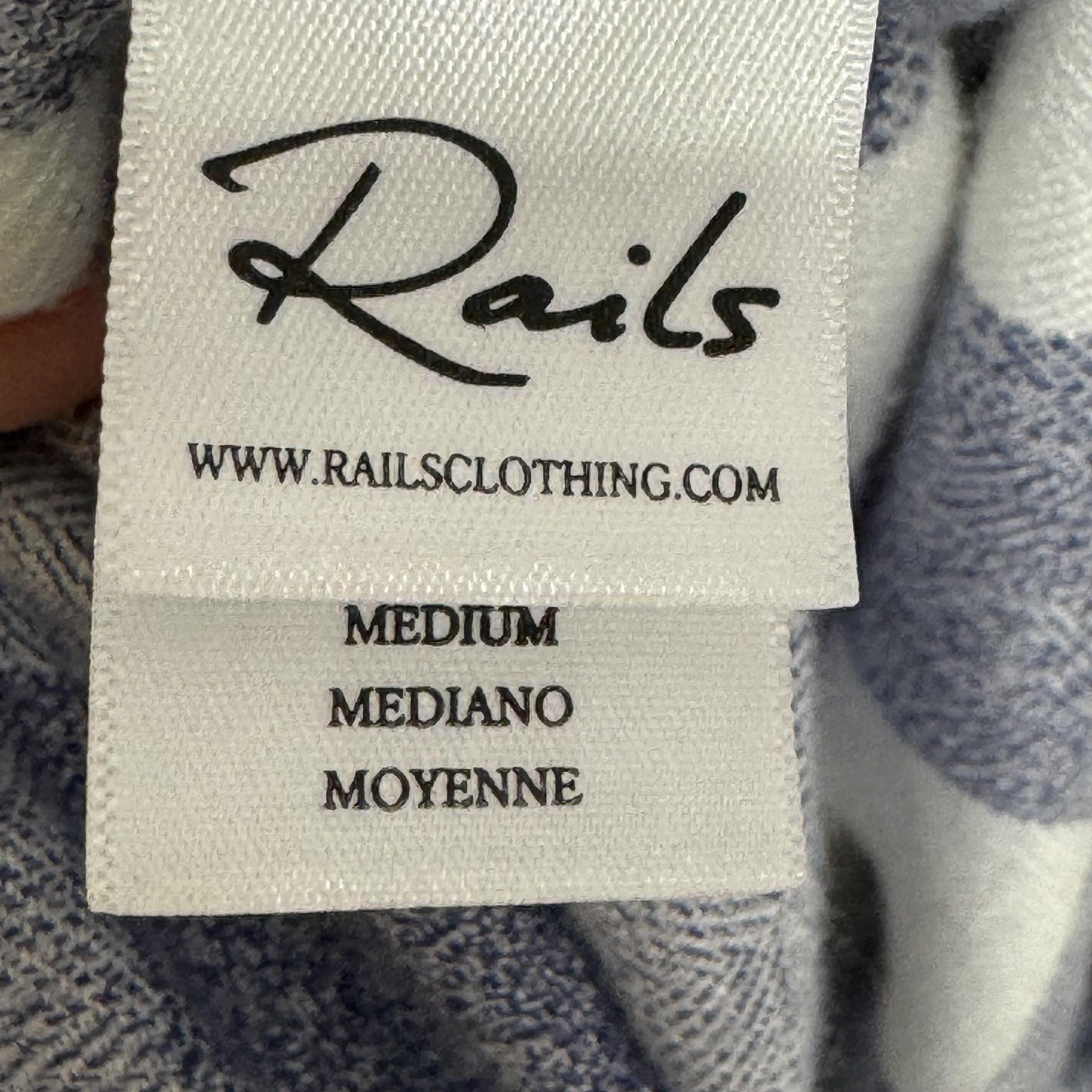Rails Shirt Womens Medium Blue White Buffalo Plaid Button Up Long Sleeve Rayon