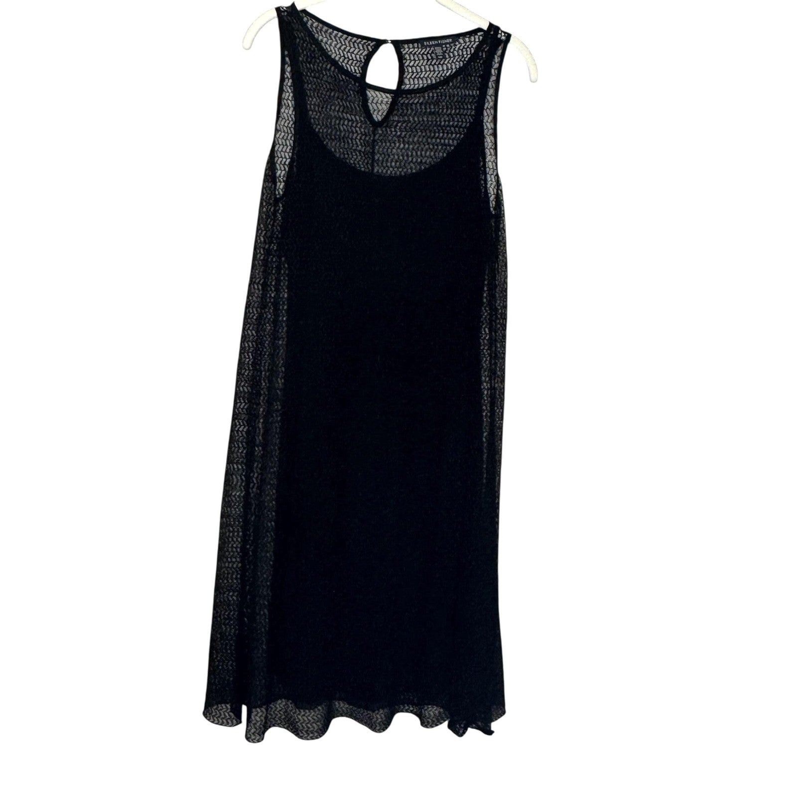 Eileen Fisher Dress Womens Small Black Sheer Mesh Sleeveless Keyhole Midi Slip