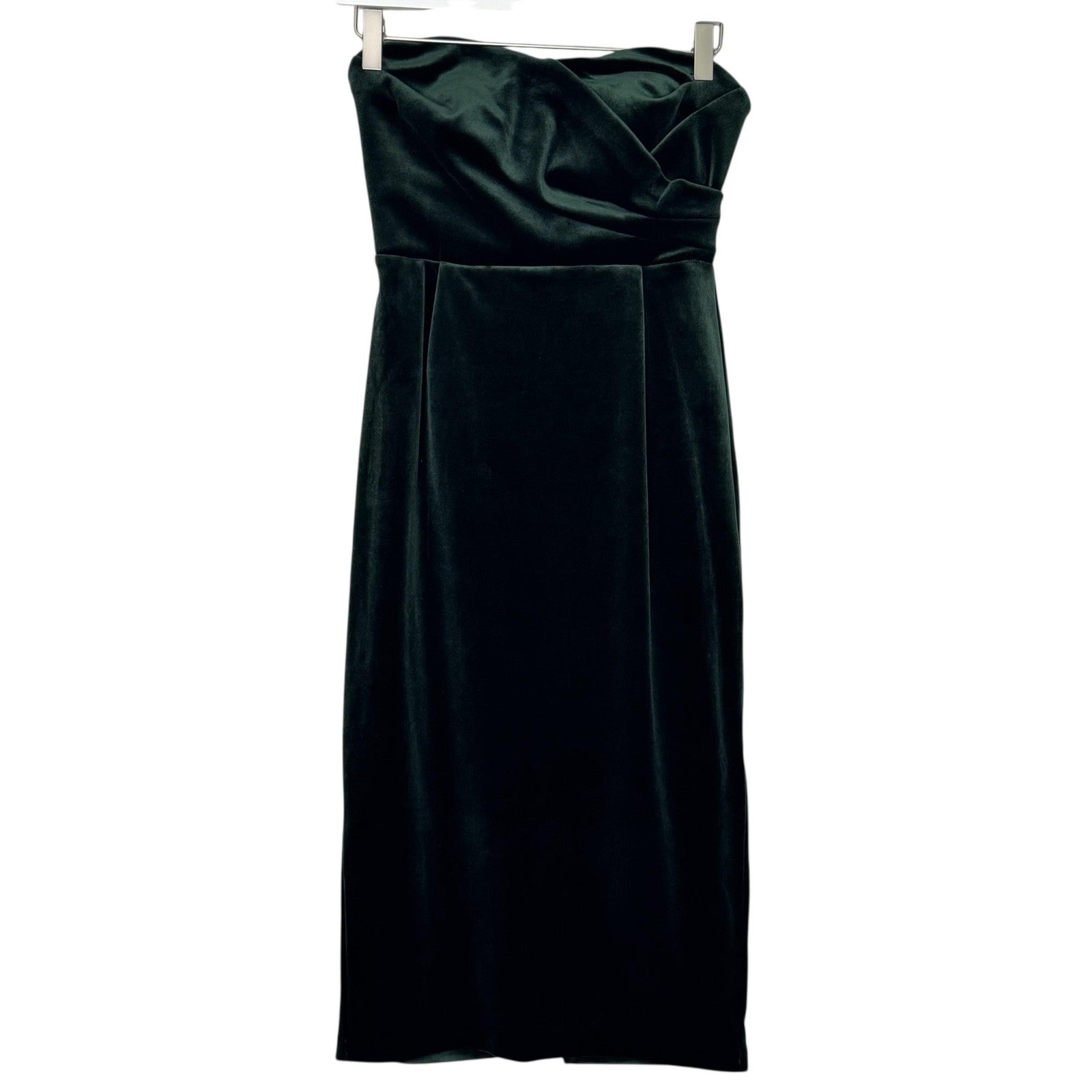 Express Dress Womens XS Green Velvet Strapless Midi Cocktail Formal Slit Party
