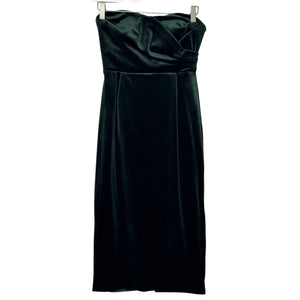 Express Dress Womens XS Green Velvet Strapless Midi Cocktail Formal Slit Party