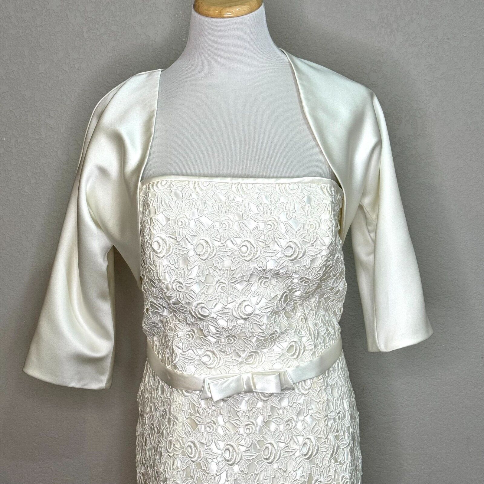 Jessica McClintock Strapless Lace Bridal Dress w Bolero Size 12