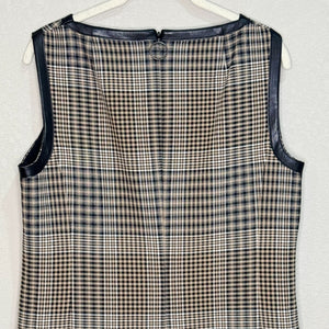 Akris Shift Dress Size Medium Sleeveless Plaid Print  Brown Tan Black
