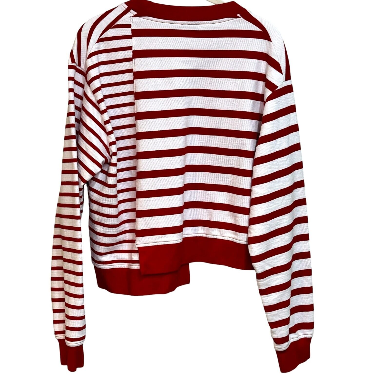 Dsquared2 Red White Striped Crew Neck Asymmetric Awning Sweatshirt Size Small