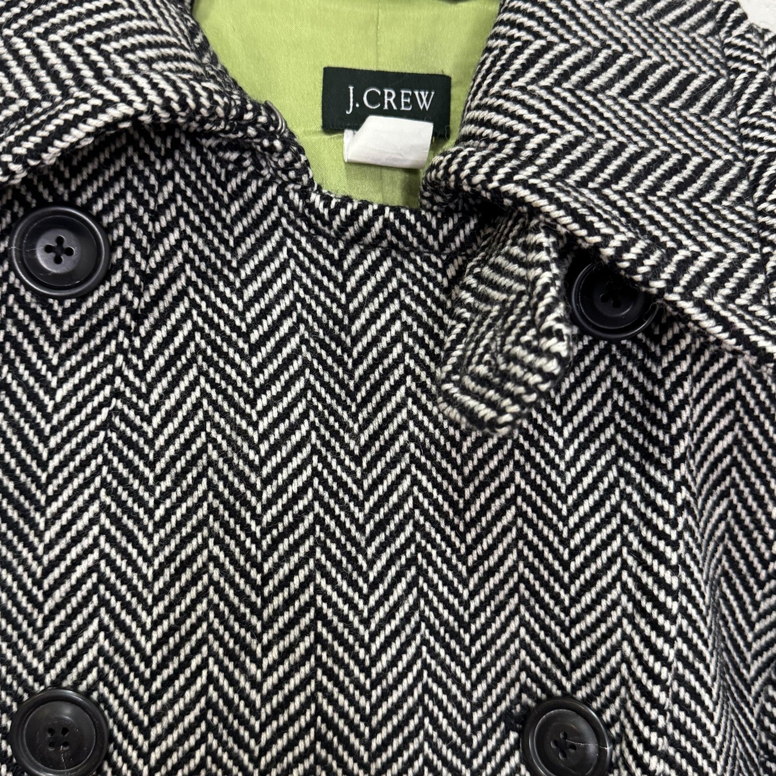 Vintage J.Crew Coat Womens Medium Black White Herringbone Wool Thinsulate 00s