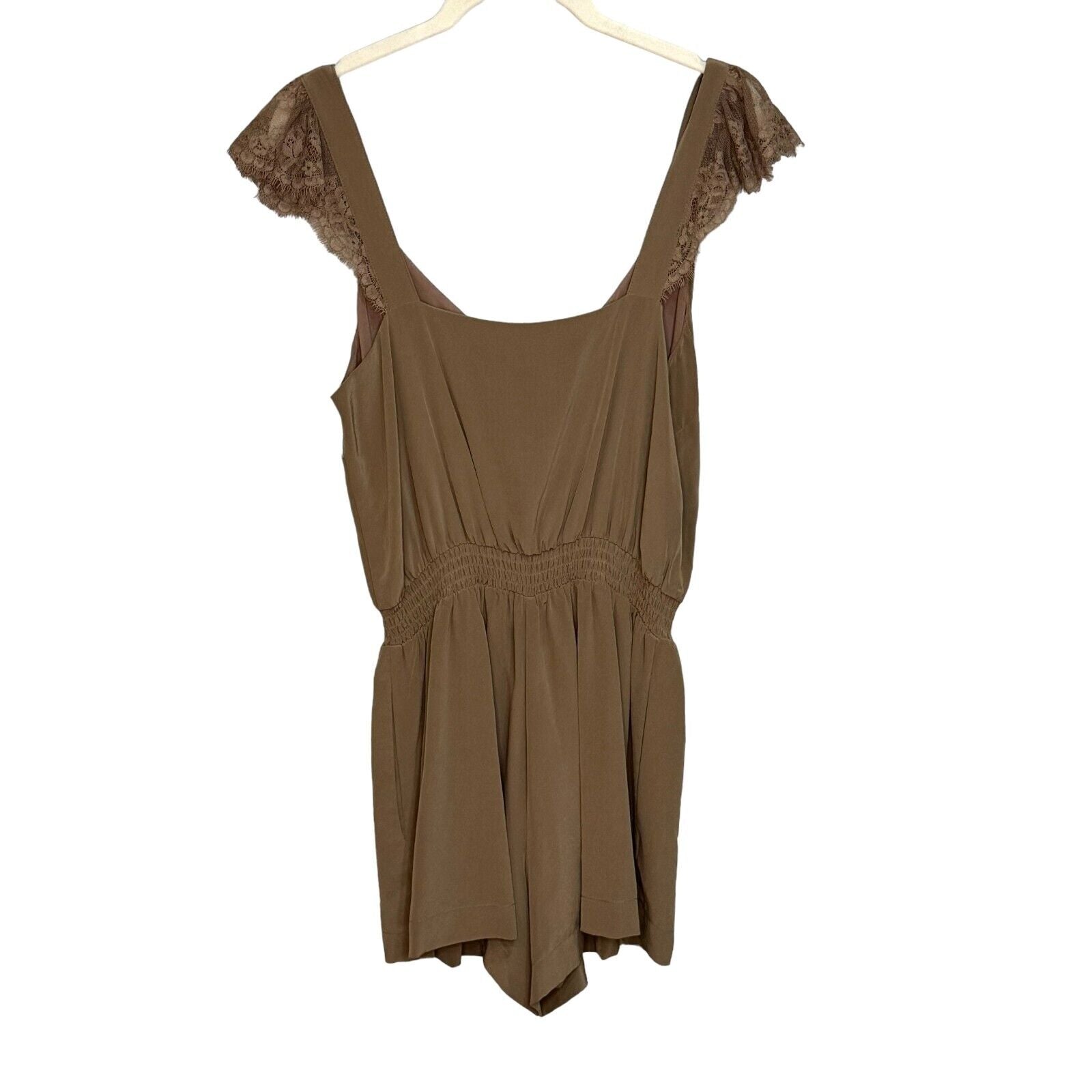 CAMI NYC Brown Lace V-Neck One-Piece Shorts Romper Size XS NEW $253