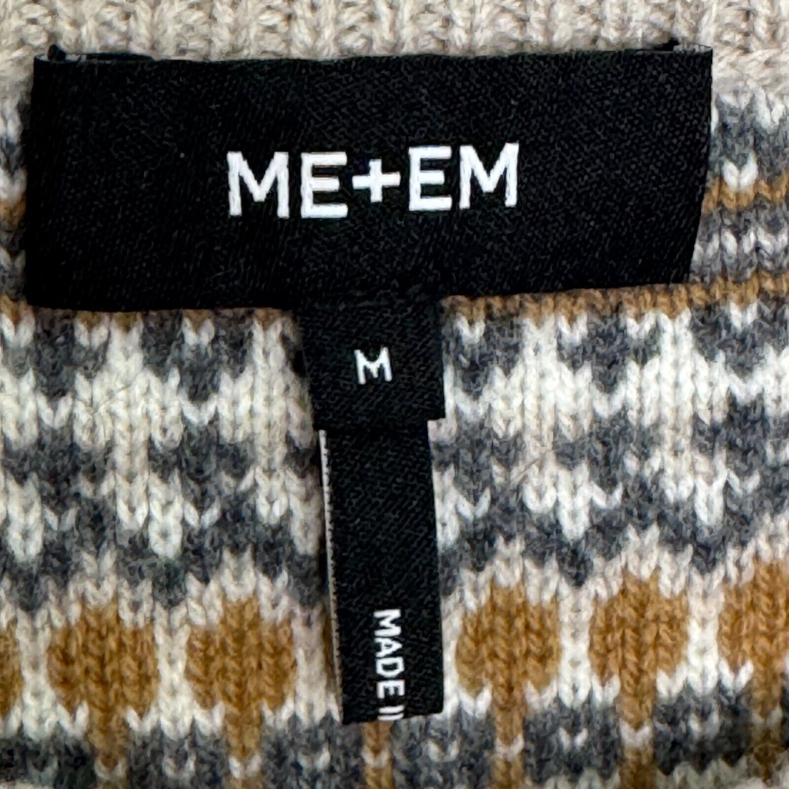 ME+EM Sweater Vest Size Medium Merino Cashmere Oatmeal Patchwork Fair Isle