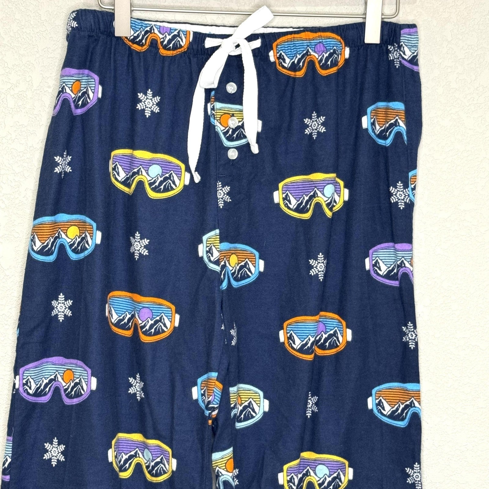PJ Salvage Pajama Set Womens Small Blue Ski Goggle Print Flannel Top Pants Cozy