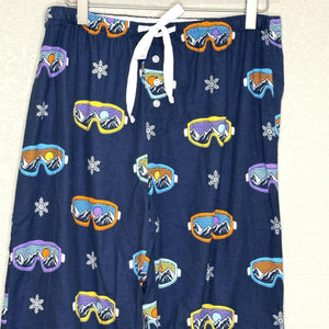 PJ Salvage Pajama Set Womens Small Blue Ski Goggle Print Flannel Top Pants Cozy