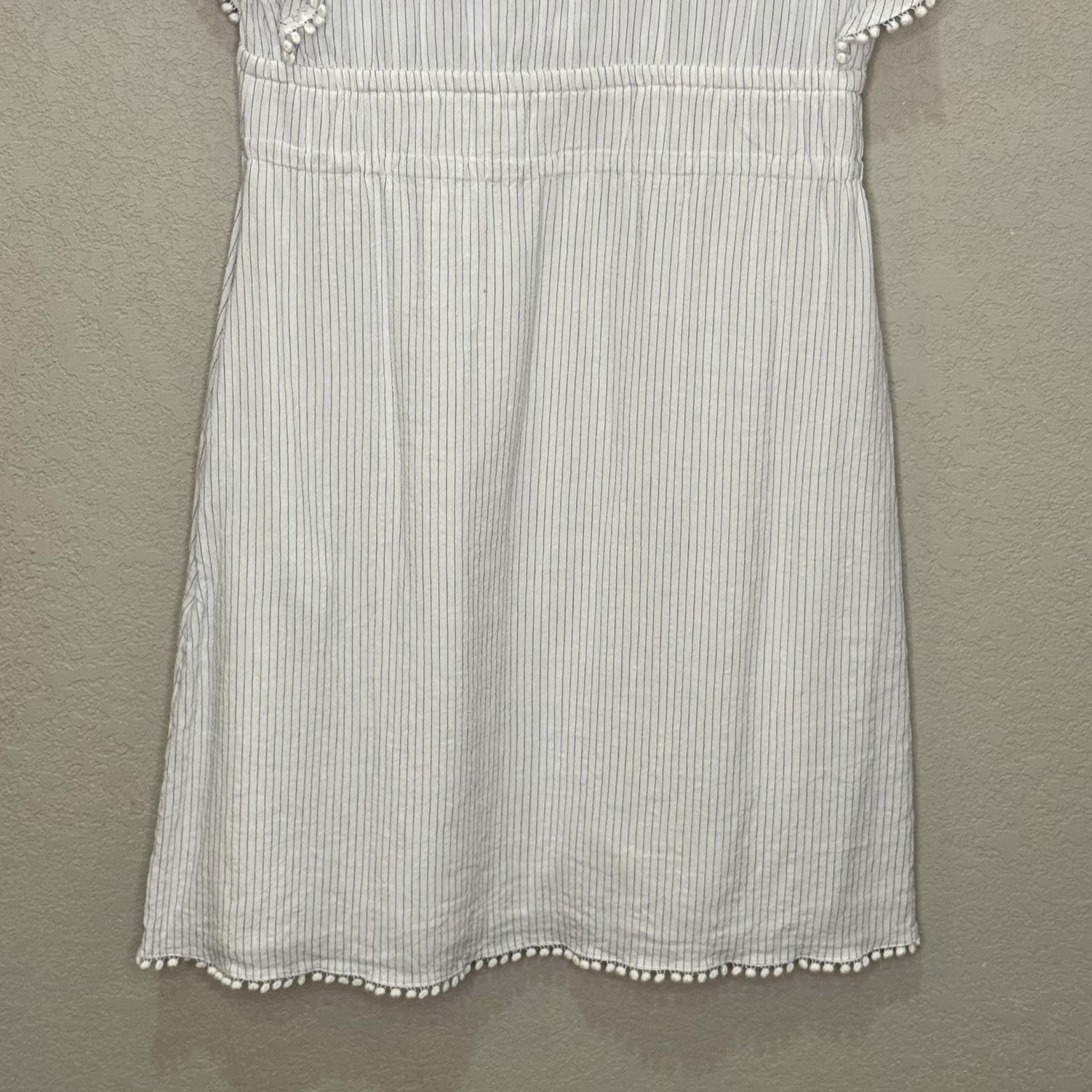 Vanessa Bruno Dress Womens 38 Striped Ruffle Mini Boho Pom Trim Summer