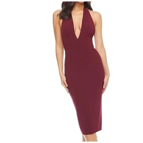 Dress The Population Vanessa Cocktail Midi Dress Burgundy Size Medium NEW $168