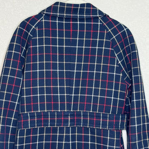 Marc Jacobs 2003 Double Breasted Blue Plaid Wool Coat Red Buttons Size XS/S