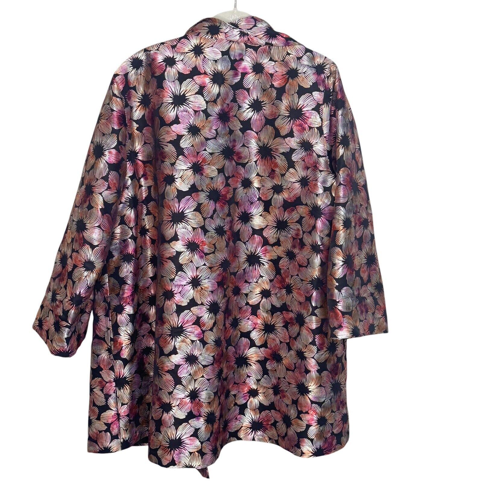 Caroline Rose Black Metallic Pink Floral Jacket Topper Size Large