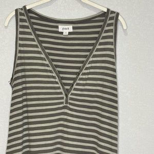 Pact Dress Womens Medium Striped Sleeveless V Neck Organic Cotton Pockets Casual