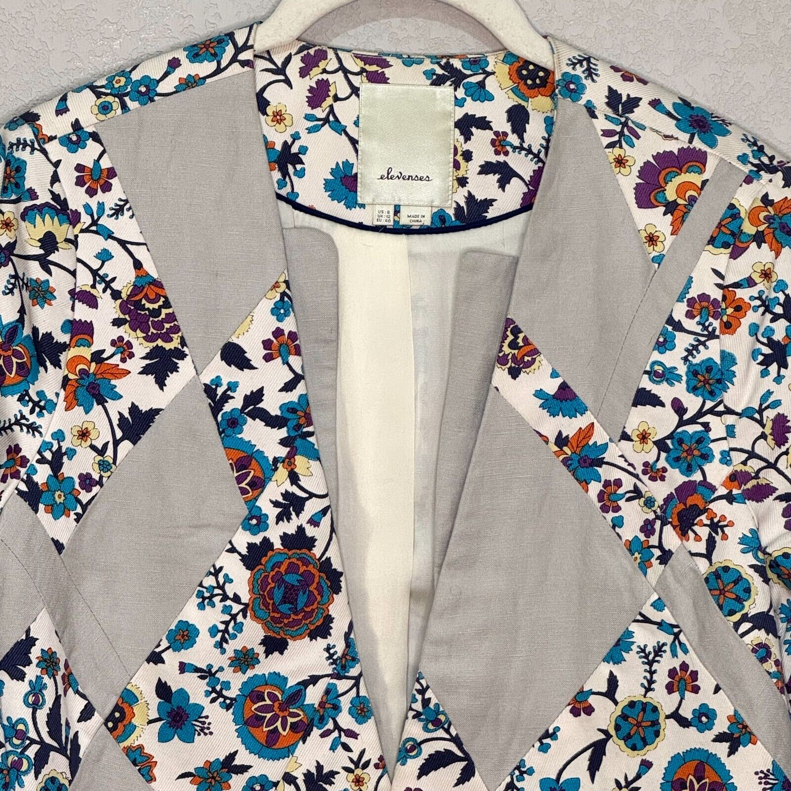 Anthropologie Elevenses Floral Open Blazer Jacket Size 8 Patchwork Petal Cropped