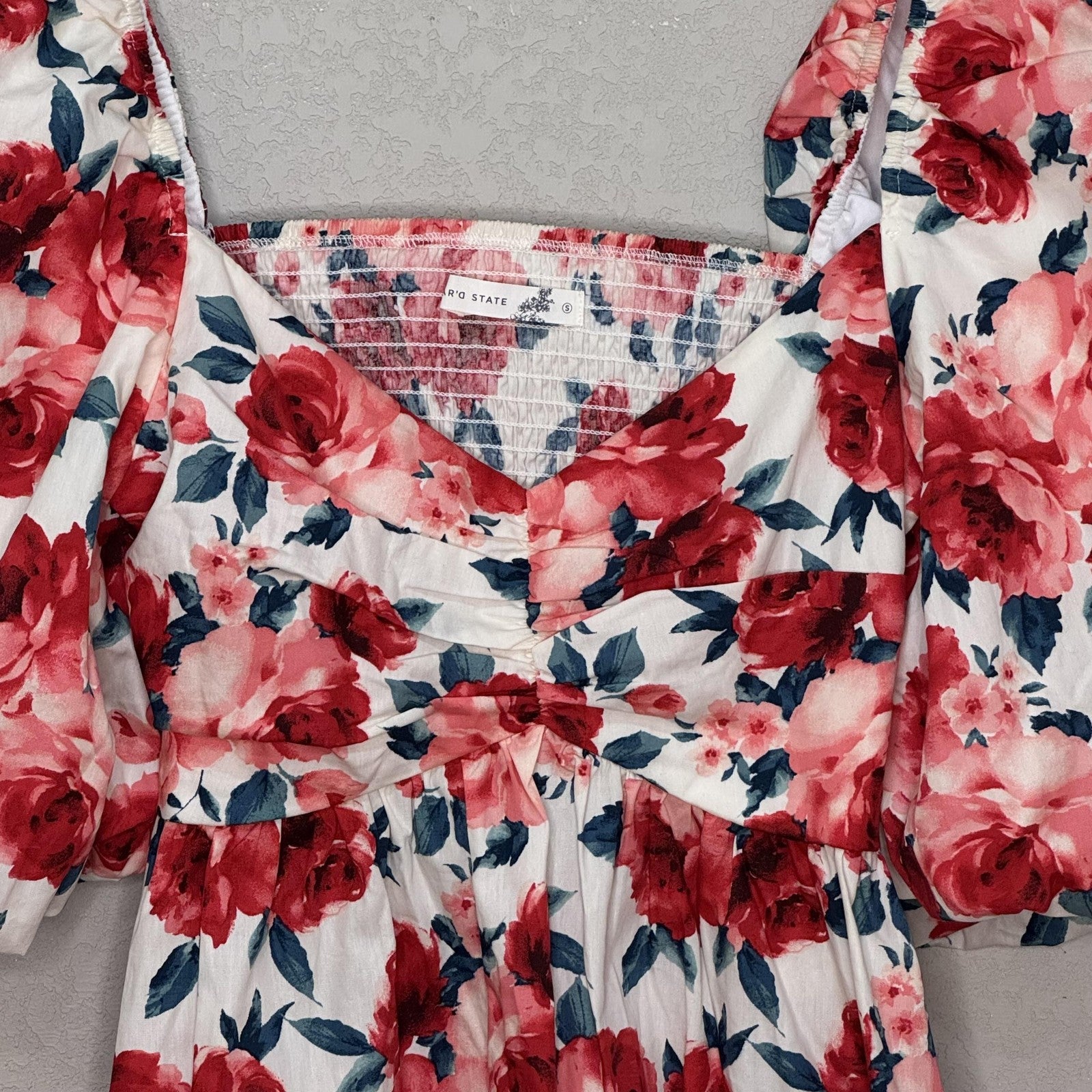 Altar'd State Dress Cyndella Small Puff Sleeve Cutout Mini Boho Floral Roses