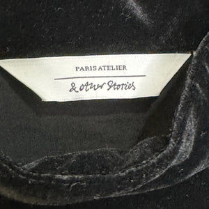 & Other Stories Dress Size 8 Black Velvet NEW Crystal Flower Buttons $119