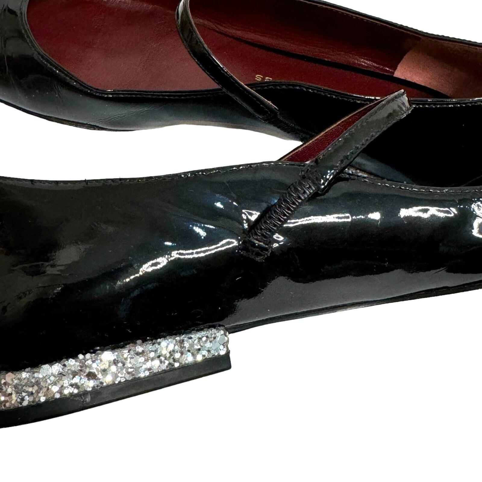 Marc by Marc Jacobs Black Patent Leather Glitter Brooke Mary Jane Flats Size 7.5