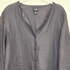 Eileen Fisher Irish Linen Tunic Shirt Size Medium Brown Charcoal Lagenlook