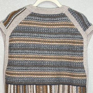 ME+EM Sweater Vest Size Medium Merino Cashmere Oatmeal Patchwork Fair Isle