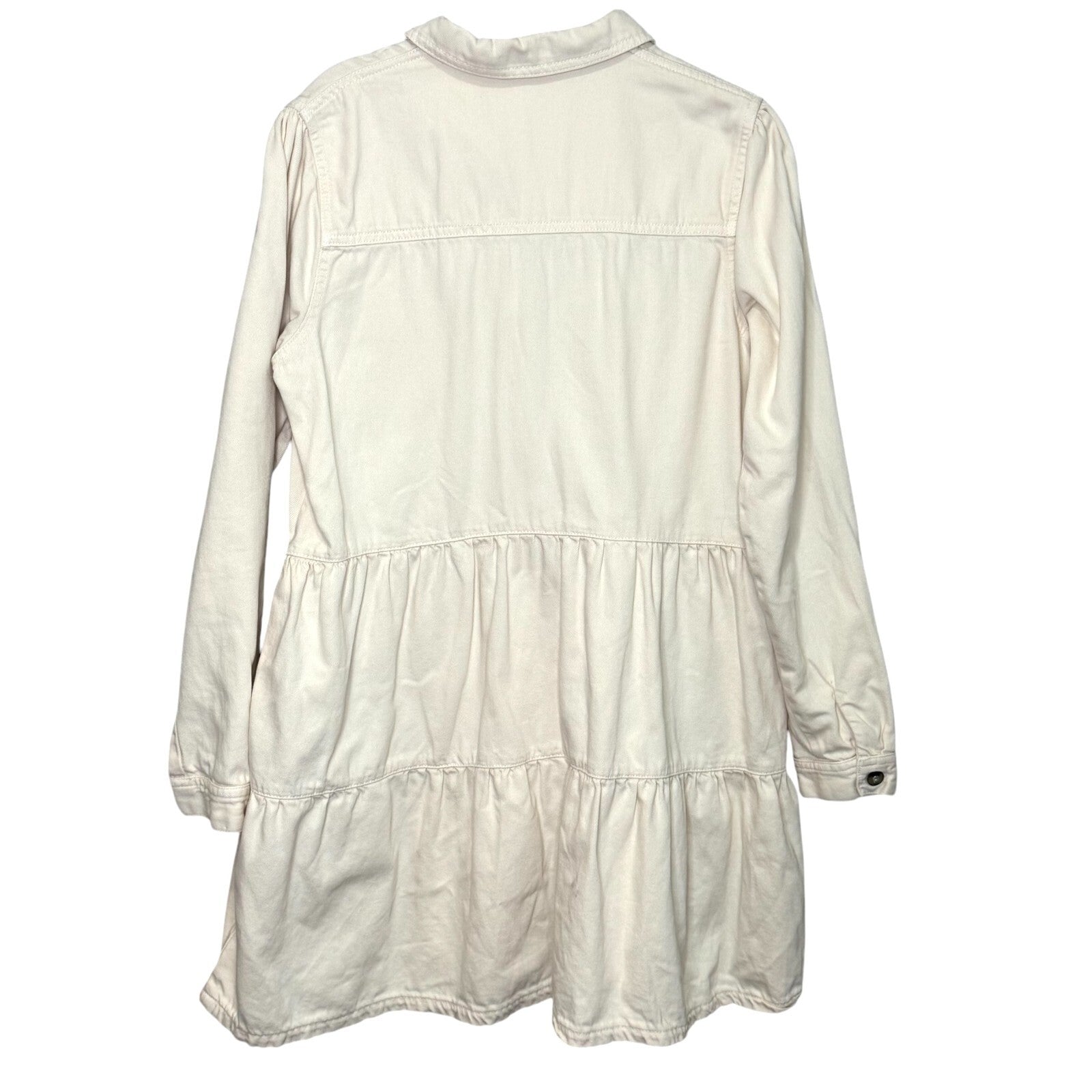 Free People Nicole Denim Dress Size Medium Ivory Mini Tiered Shirtdress Western