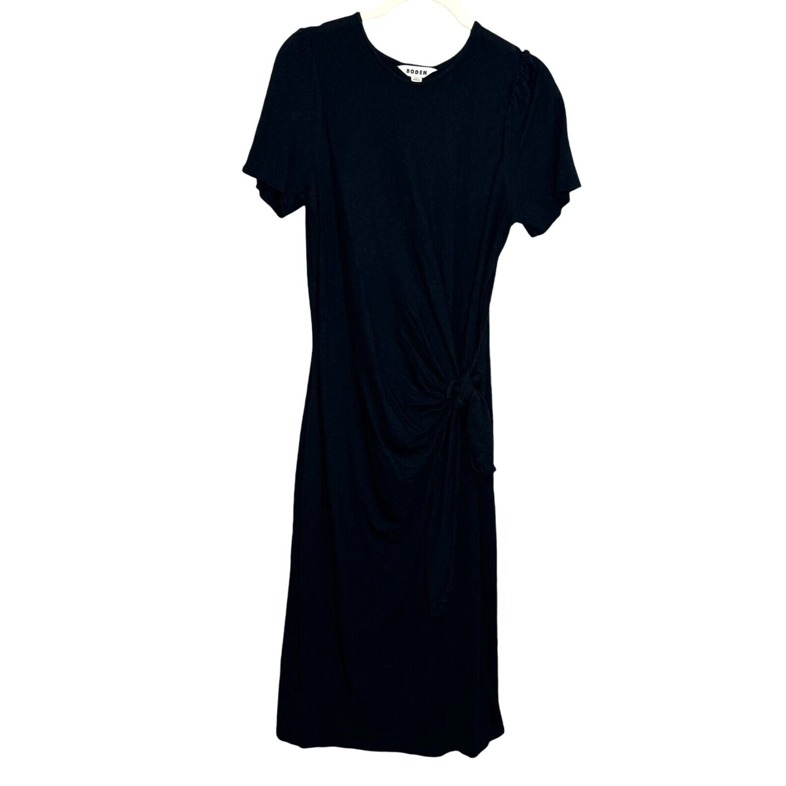 Boden Black Knot Front Short Sleeve Jersey Midi Dress Size 8