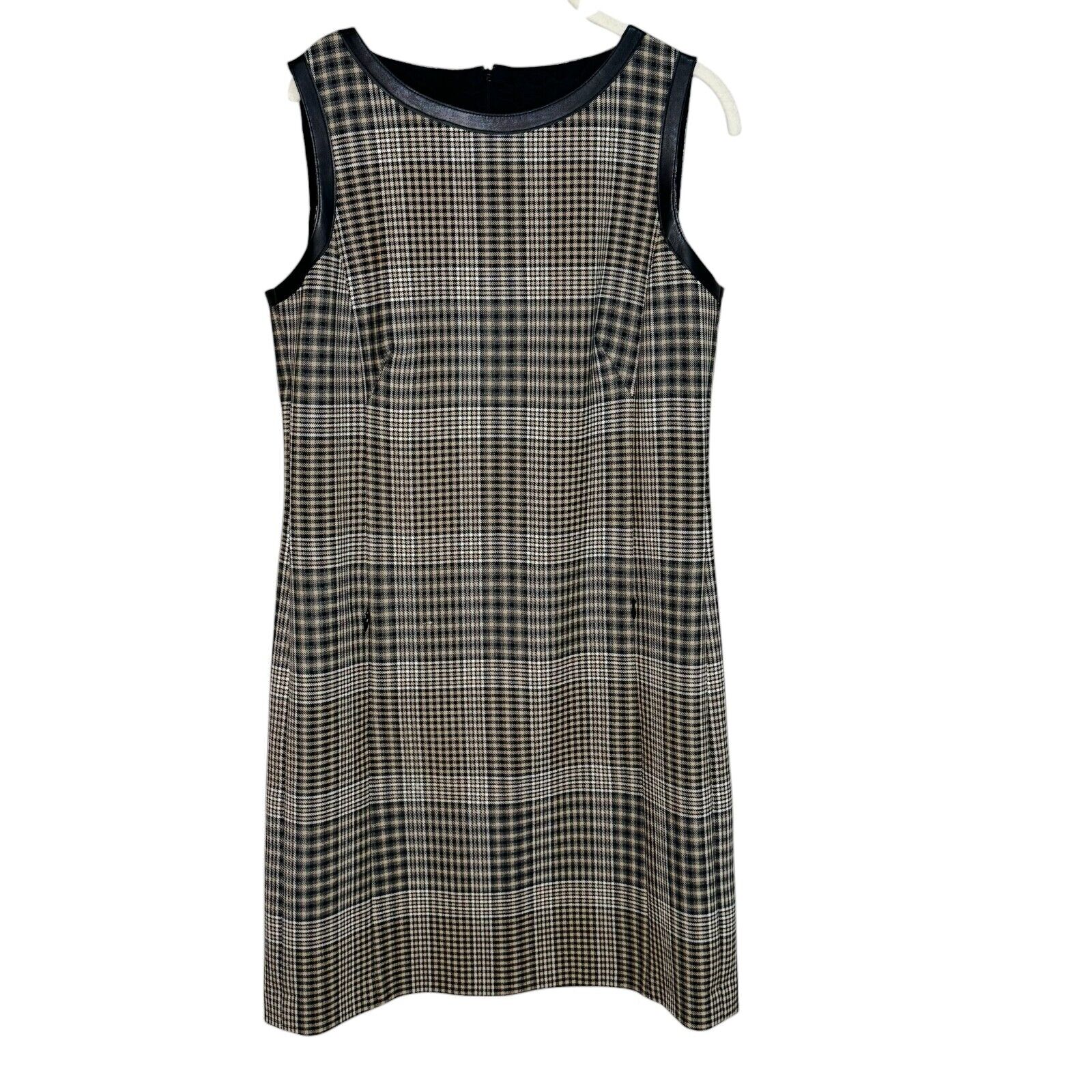 Akris Punto Sleeveless Plaid Print Shift Dress in Brown/Tan/Black Size Medium