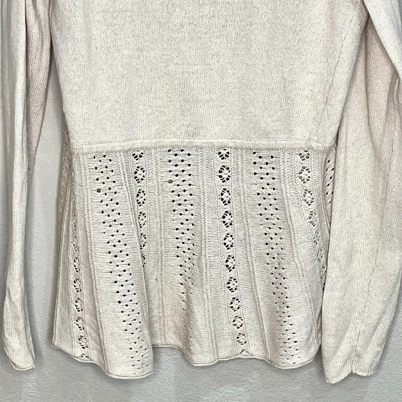 Anthropologie Knitted And Knotted Beige Open Shawl Neck Cardigan Size Medium