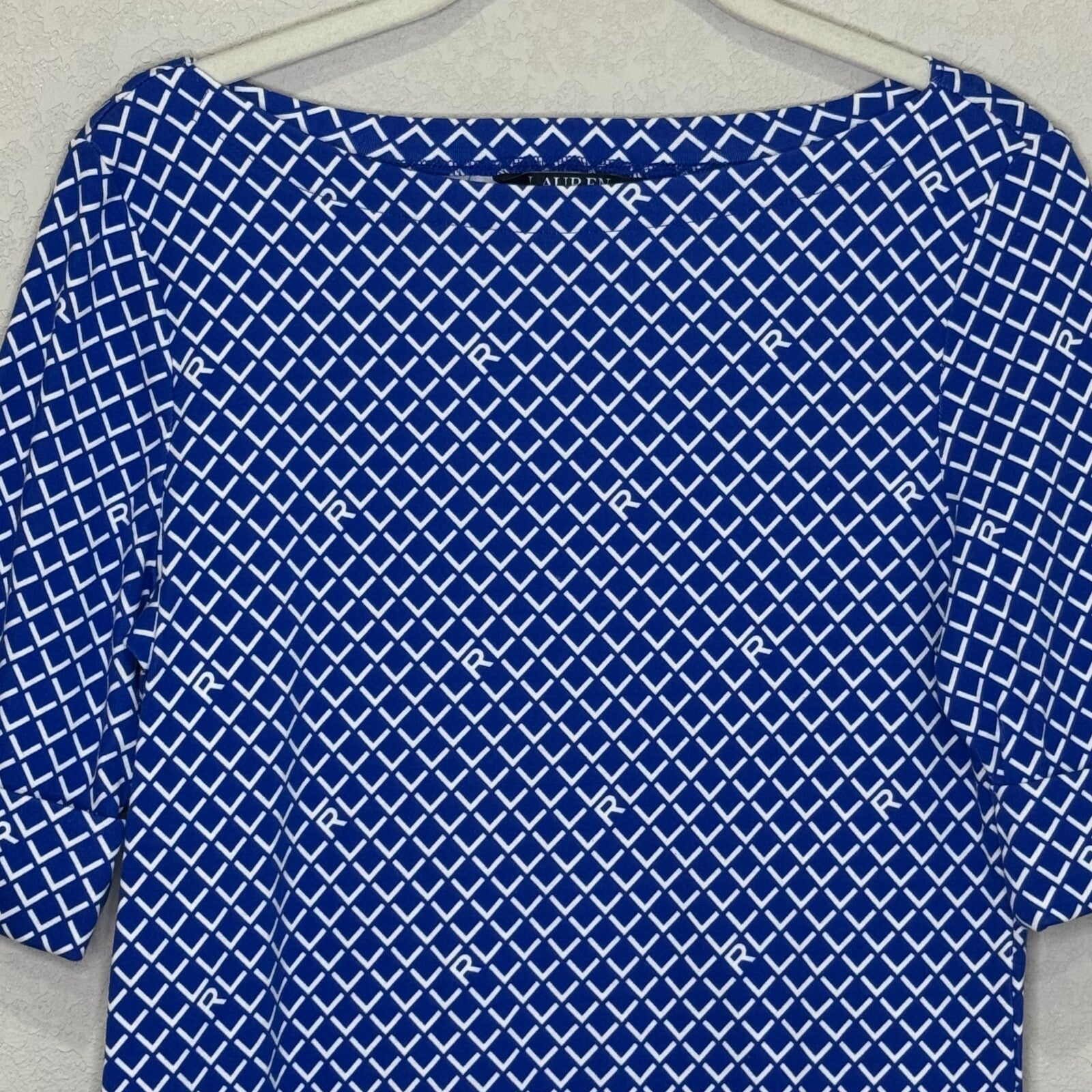 Lauren Ralph Lauren Top T Shirt Size Medium Royal Blue White Logo Boatneck