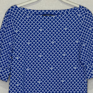 Lauren Ralph Lauren Top T Shirt Size Medium Royal Blue White Logo Boatneck