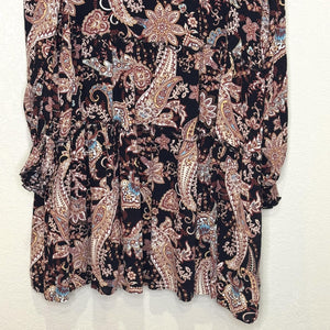 Anthropologie Dress Womens 1X Paisley Floral Long Sleeve Boho Tiered Viscose