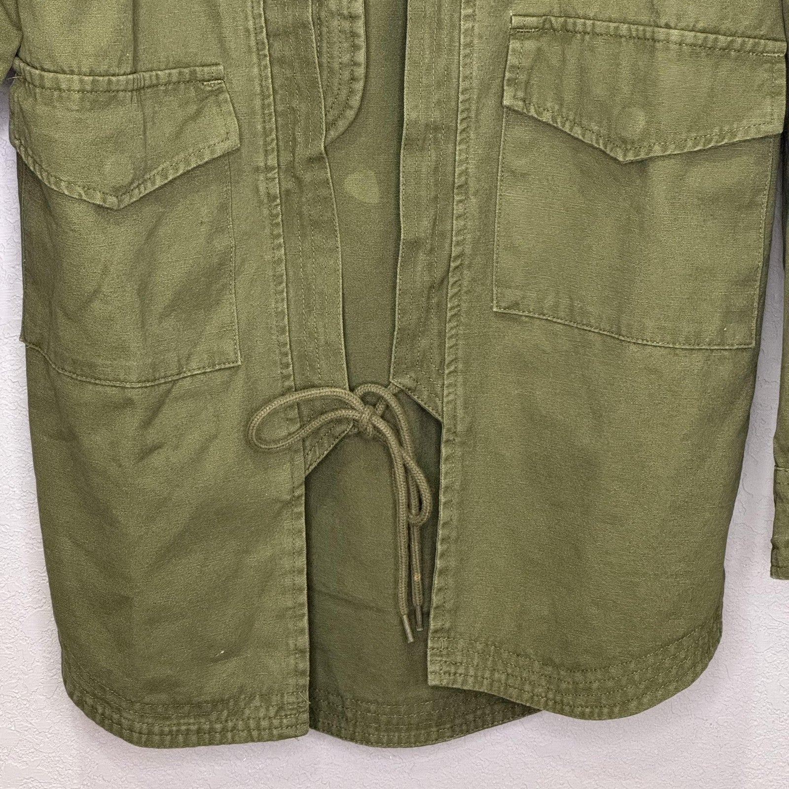 Civil Regime Jacket Womens Medium Green Embroidered Utility Open Front Pockets