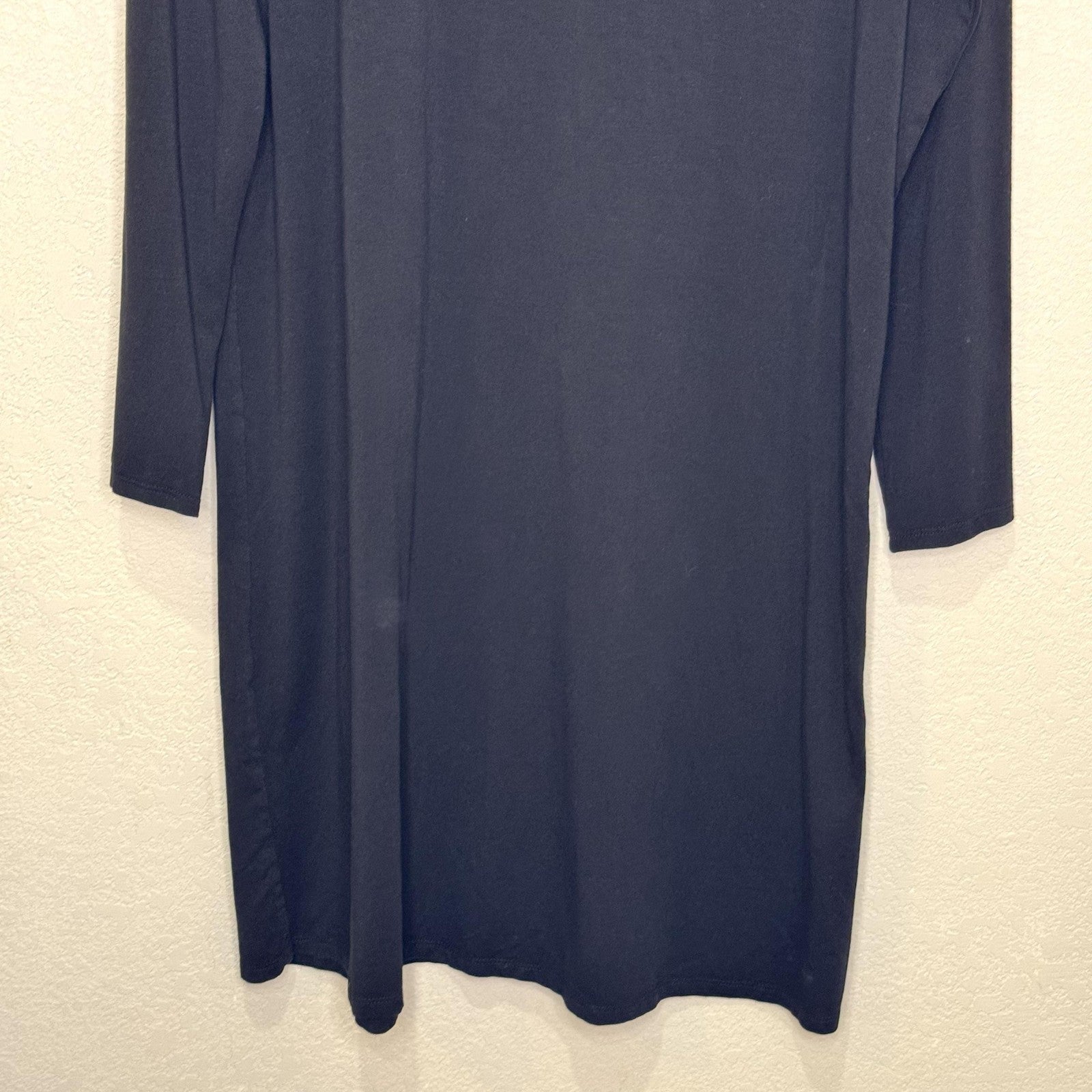 Eileen Fisher Dress Small Black Long Sleeve V Neck Tencel Knit Minimalist System