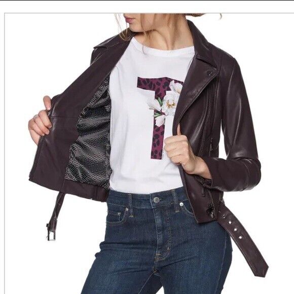 Ted Baker NEW Deep Purple Pipiy Vegan Biker Motorcycle Jacket Size Small (3)