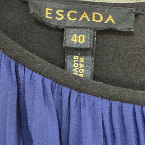 Escada Dress Womens 40 Blue Black Pleated Midi Sleeveless A-Line Elegant Formal